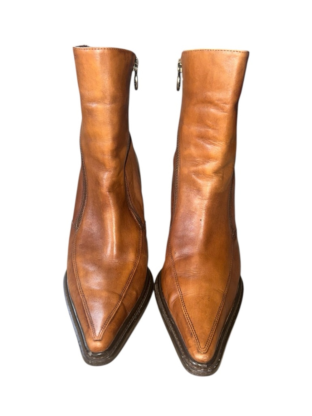 Harley-Davidson Brown Leather Dual Zip Up Squared Pointed Toe Boots Sz 9 - Picture 6 of 13
